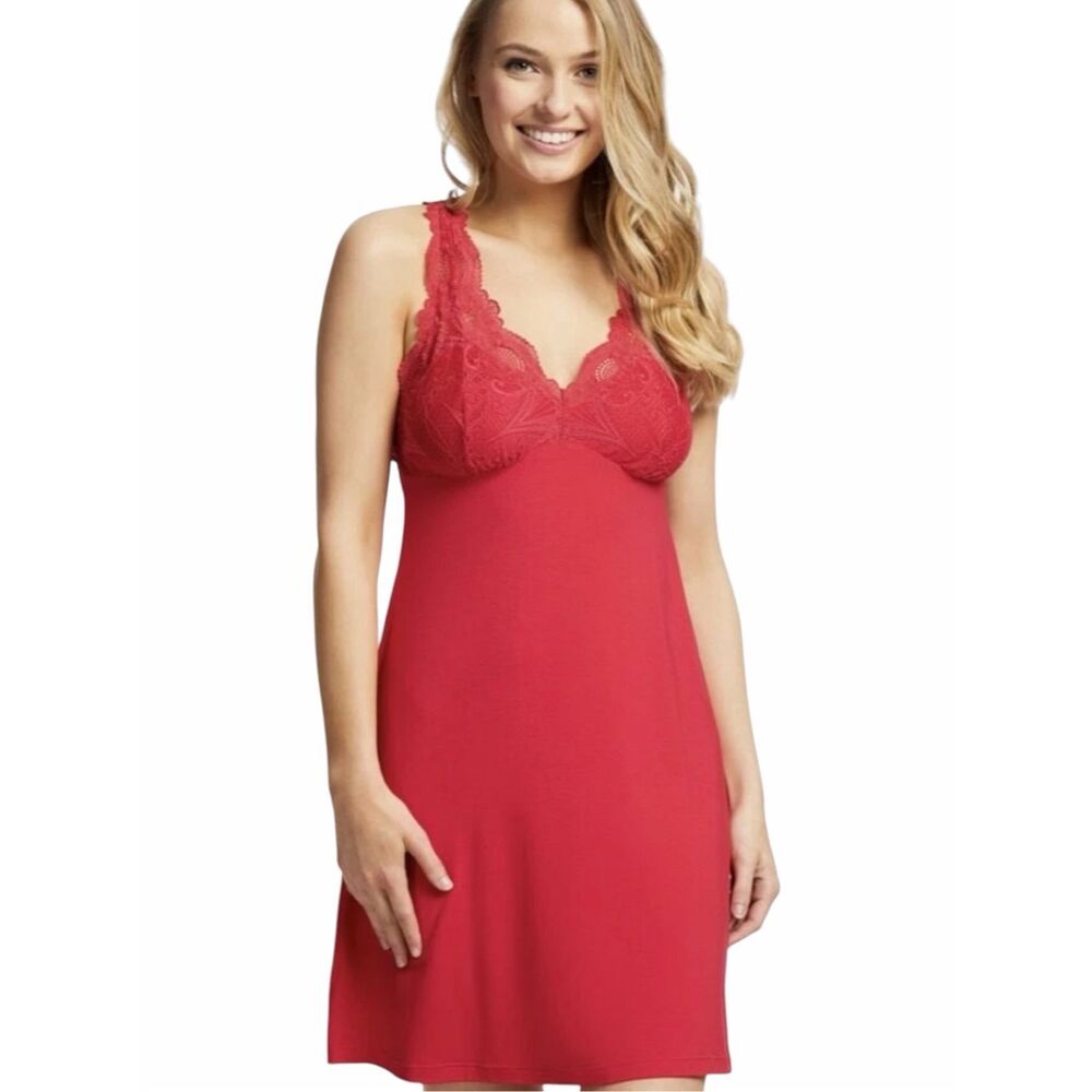 FLEUR’T Belle Époque Lace T-Back Chemise Sunkissed Red Sleep Dress Medium